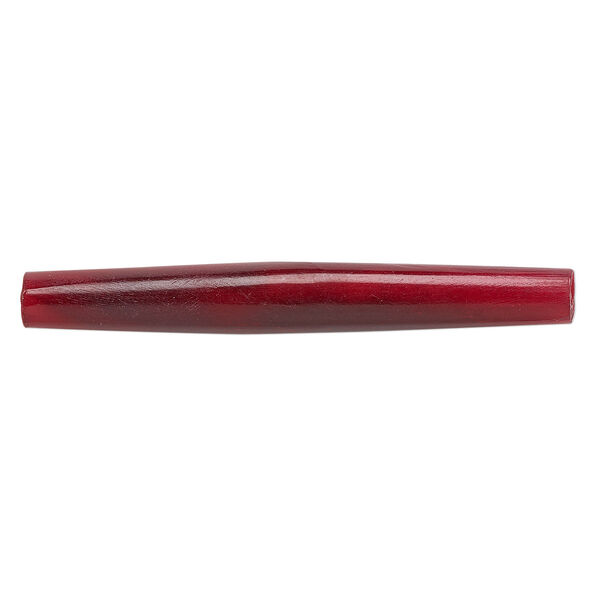 Bead, horn (dyed), red, 65x6mm-65x8mm hand-cut hairpipe, Mohs hardness 2-1/2. Sold per pkg of 24. image number 0