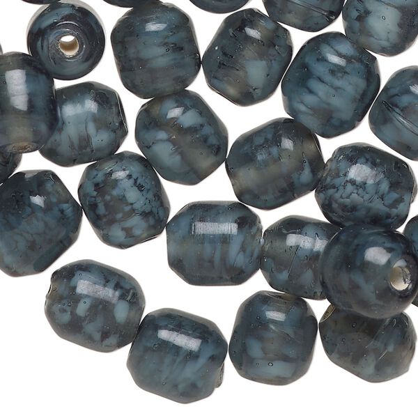 Bead, lampworked glass, translucent steel blue and dark steel blue, 10x9mm-11x10mm barrel. Sold per 2-ounce pkg, approximately 50 beads. image number 0