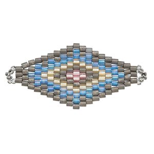 Focal, Creative Touch, glass, silver / blue / pink, 38x20mm double-sided diamond. Sold individually.