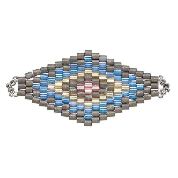Focal, Creative Touch, glass, silver / blue / pink, 38x20mm double-sided diamond. Sold individually. image number 0
