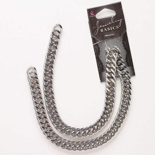 Chain, steel, pkg/16 inches, 9.6mm curb, antique silver finish. image number 0