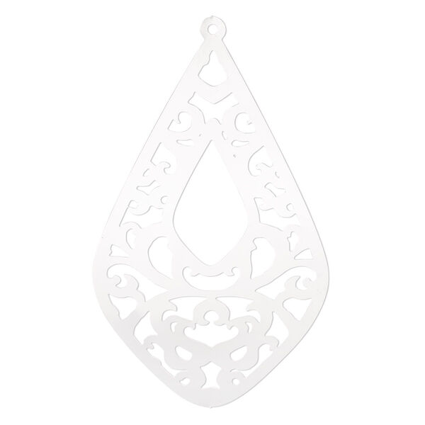 Focal, Lazer Lace™, stainless steel, 54x33mm single-sided fancy domed teardrop. Sold per pkg of 2. image number 0