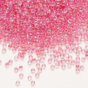 Seed bead, Dyna-Mites™, glass, pkg/1/2kg, #11 round, translucent inside dyed color rainbow hot pink, (305 11/0 RR).