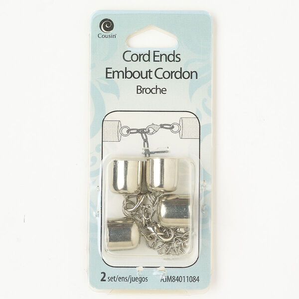 Steel 1pkg2, round lobster claw clasp / cord end / extender chain silver-finished 53x12mm image number 0