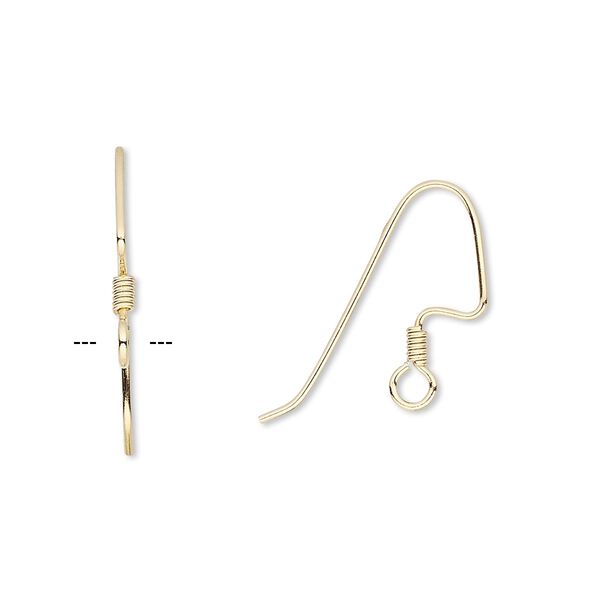 Ear wire, gold-plated brass, 18mm perfect balance angular fishhook with 2.5mm coil and open loop, 22 gauge. Sold per pkg of 50 pairs. image number 0