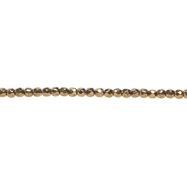 Bead, Czech fire-polished glass, opaque light bronze, 2mm faceted round. Sold per 8-inch strand, approximately 95-100 beads. image number 0