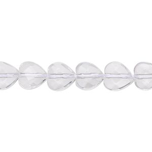 Quartz crystal 1pkg1, hand-cut faceted heart bead natural 15.5 inch 8mm