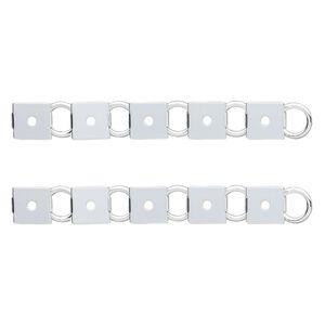 Bracelet component, silver-plated steel, (12) 10mm square link settings, 7 inches with fold-over clasp. Sold per pkg of 2.