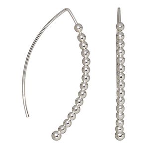 Earring, Create Compliments®, sterling silver, 41mm beaded marquise. Sold per pair.