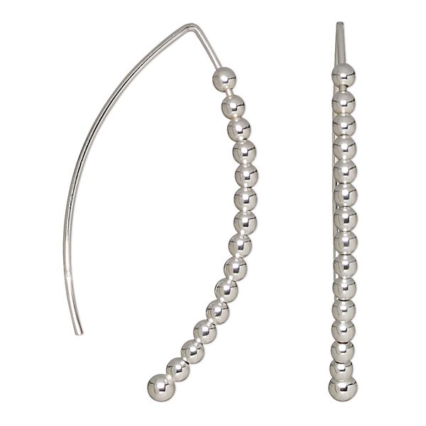 Earring, Create Compliments®, sterling silver, 41mm beaded marquise. Sold per pair. image number 0