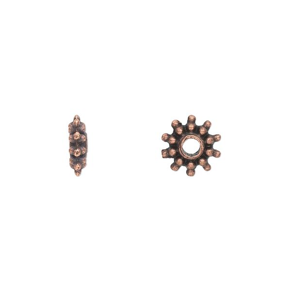 Bead, antique copper-plated "pewter" (zinc-based alloy), 9x3mm double-sided beaded rondelle. Sold per pkg of 50. image number 0