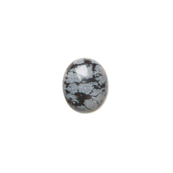 Cabochon, snowflake obsidian (natural), 12x10mm calibrated oval, B grade, Mohs hardness 5 to 5-1/2. Sold per pkg of 10. image number 0