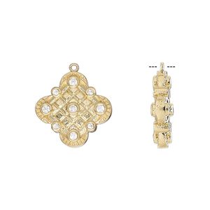 Drop, cubic zirconia and gold-finished sterling silver, clear, 16mm double-sided diamond. Sold individually.