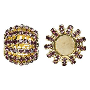 Bead, glass rhinestone and gold-finished brass, purple, 25x20mm barrel with 3mm chatons, 11.5mm hole. Sold individually.