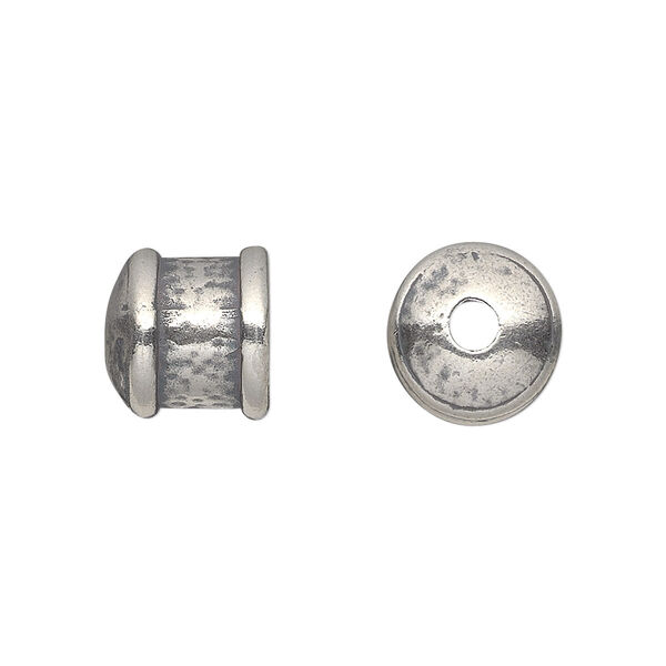 Cord end, JBB Findings, antique silver-plated pewter (tin-based alloy), 11mm textured round tube, 9mm inside diameter. Sold per pkg of 2. image number 0