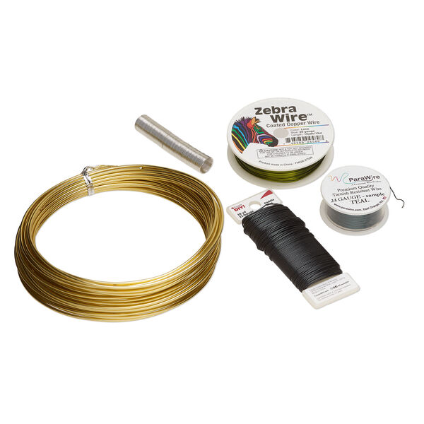 Mystery Grab Bag, jewelry-making wire 1pkg5 mixed finishes and metals, 0.1-5mm mixed shapes / gauges / lengths. image number 1