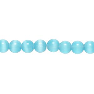 Bead, cat's eye glass (fiber optic glass), turquoise blue, 6mm round, quality grade. Sold per 15-1/2" to 16" strand.