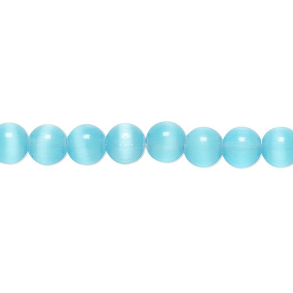 Bead, cat's eye glass (fiber optic glass), turquoise blue, 6mm round, quality grade. Sold per 15-1/2" to 16" strand. image number 0