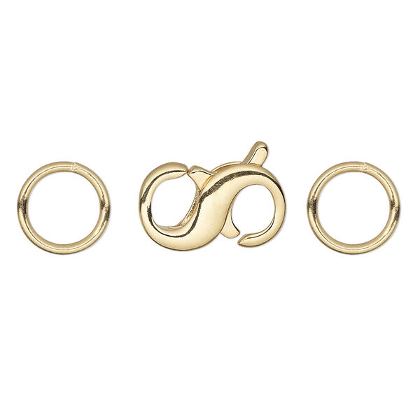 Clasp, lobster claw, gold-plated brass, 16x9mm double-ended infinity with (2) 10mm closed jump rings. Sold per pkg of 4. image number 0