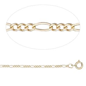 Chain 1pkg1 14Kt gold figaro, 1.3mm beveled / springring clasp, Gossamer™ 20 inch