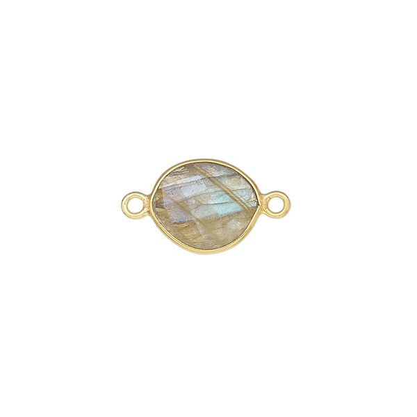 Link, labradorite (natural) and gold-finished sterling silver, 9x7mm-12x10mm oval with 8x6mm-11x9mm hand-cut double-sided faceted flat freeform oval. Sold individually. image number 0