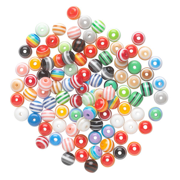 Bead mix, laminated acrylic, opaque and transparent mixed colors, 8mm round. Sold per pkg of 100. image number 1