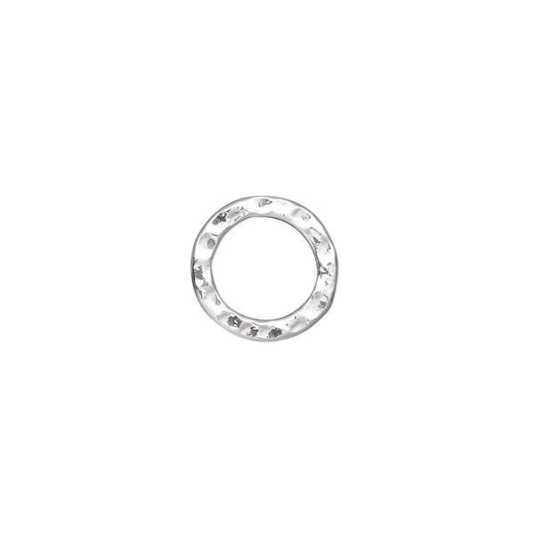Component, silver-plated steel, 12mm double-sided hammered open round. Sold per pkg of 12. image number 0