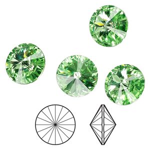 Chaton 48pk peridot foil back, Crystal Passions® 14mm rivoli 1122