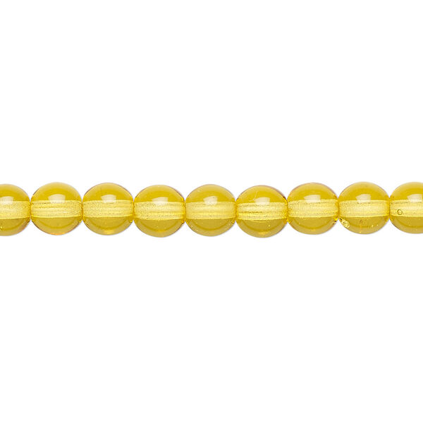Bead, Czech dipped décor glass druk, lemon, 6mm round. Sold per 16-inch strand. image number 0