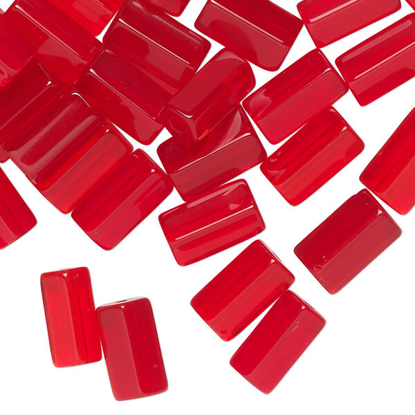 Bead, Czech glass translucent red, 10x6mm-10x7mm pentagon tube. Sold per 1-ounce pkg, approximately 45 beads. image number 0
