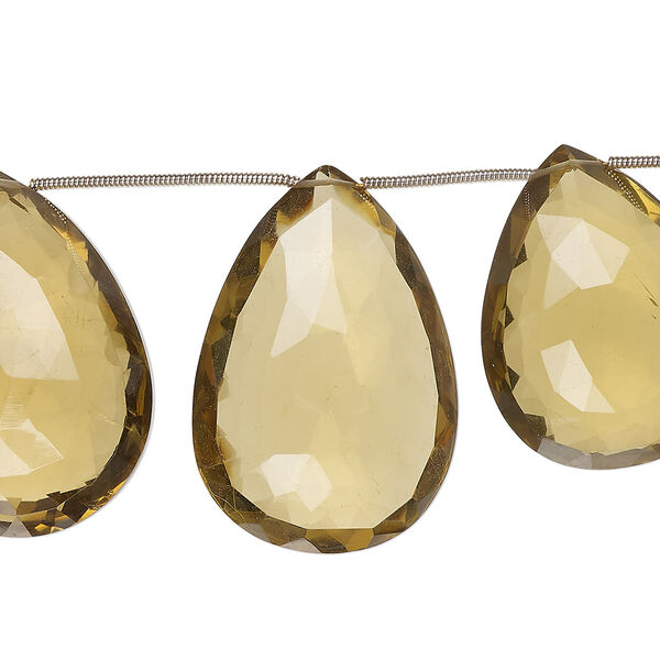 Bead, golden quartz (heated), 29x22mm-36x27mm hand-cut top-drilled faceted puffed teardrop, B grade, Mohs hardness 7. Sold per pkg of 7. image number 0