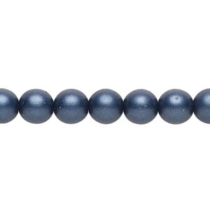 Bead, Czech glass druk, opaque satin dark blue, 8mm round. Sold per 15-1/2" to 16" strand.