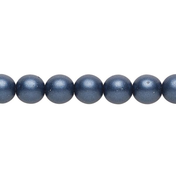 Bead, Czech glass druk, opaque satin dark blue, 8mm round. Sold per 15-1/2" to 16" strand. image number 0