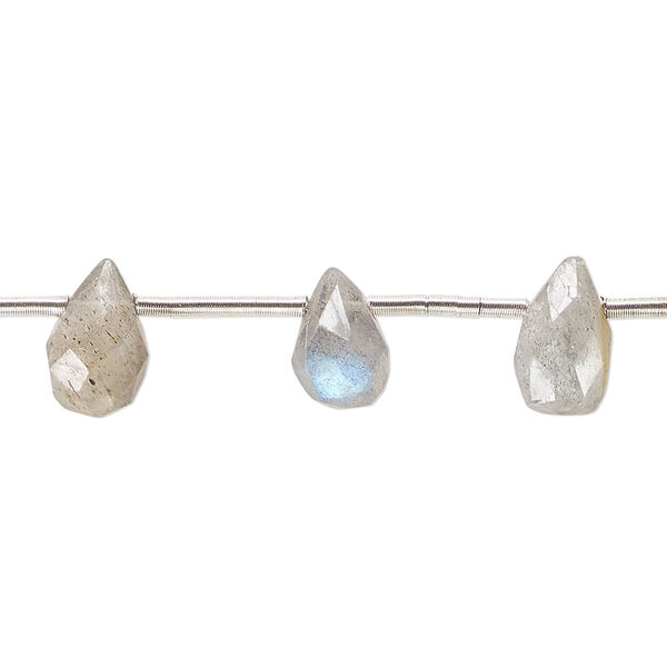Bead, labradorite (natural), 6x4mm-13x7mm hand-cut top-drilled faceted teardrop, C grade, Mohs hardness 6 to 6-1/2. Sold per pkg of 12 beads. image number 0
