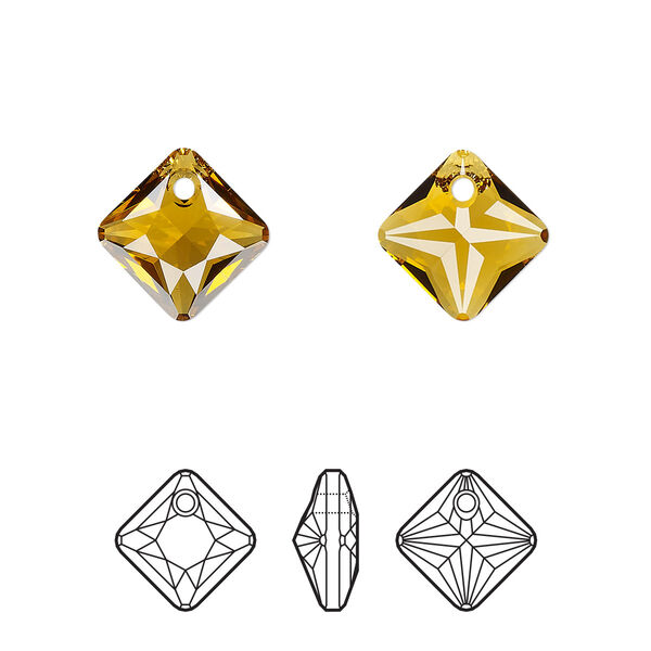 Drop 2pk topaz, Crystal Passions® 11.5mm pendant princess cut 6431 image number 0