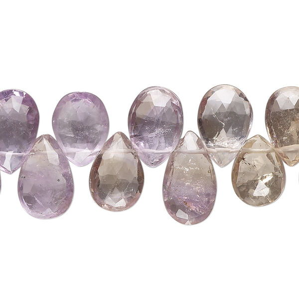 Bead, amethyst and citrine (natural / heated), 10x7mm-14x8mm hand-cut top-drilled faceted puffed teardrop, B grade, Mohs hardness 7. Sold per 8-inch strand. image number 0
