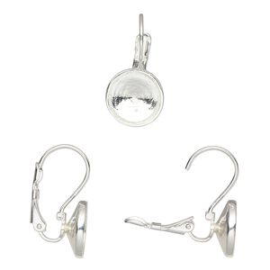 Ear wire leverback 1pkg2 Almost instant jewelry® sterling silver, 23mm / SS47 rivoli glue-in setting, 1 pair
