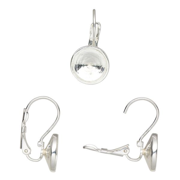 Ear wire leverback 1pkg2 Almost instant jewelry® sterling silver, 23mm / SS47 rivoli glue-in setting, 1 pair image number 0