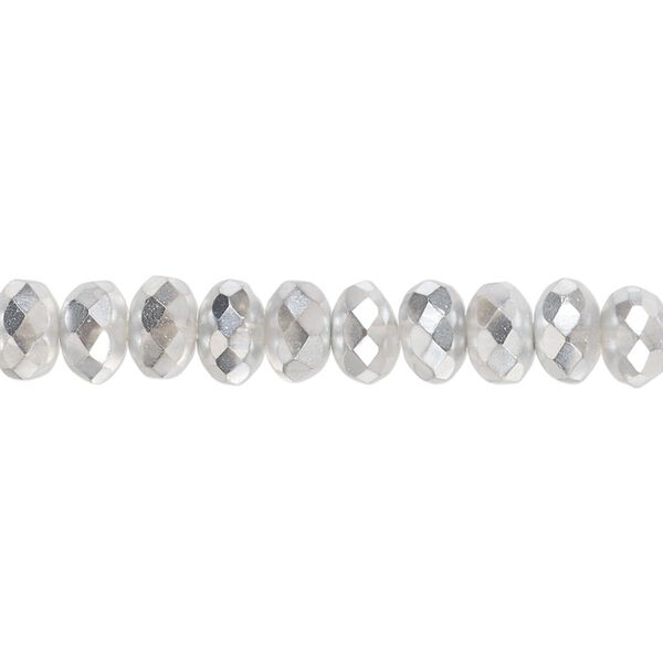 Bead, Czech fire-polished glass, metallic chrome, 7x5mm faceted rondelle. Sold per 15-1/2" to 16" strand. image number 0