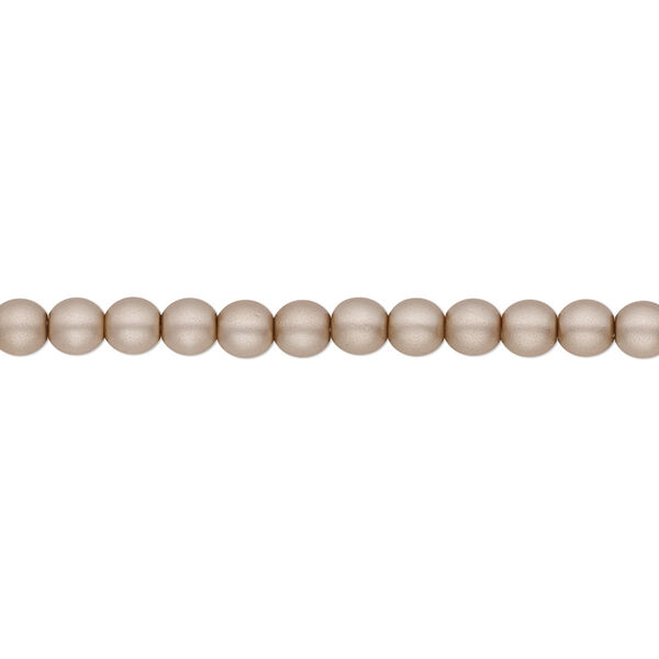 Bead, Czech pearl-coated glass druk, opaque matte sand, 4mm round. Sold per 15-1/2" to 16" strand. image number 0