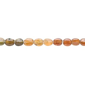 Amber-green tourmaline 1pkg1, hand-cut flat oval bead natural 14 inch 4x4mm-5x4mm