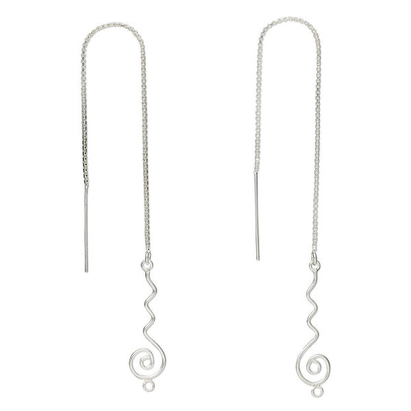 Ear thread, sterling silver, 5 inches with curve and swirl with closed loop. Sold per pair. image number 0