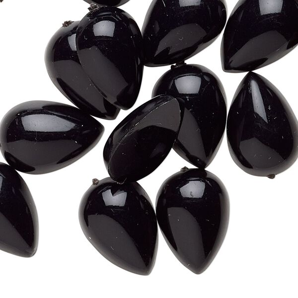 Cabochon, acrylic, opaque black, 18x13mm non-calibrated teardrop. Sold per pkg of 24. image number 0