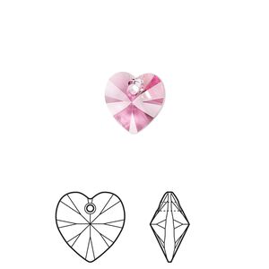 Drop 4pk rose, Crystal Passions® 10mm pendant heart 6228
