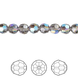 Bead 12pk black diamond shimmer, Crystal Passions® 6mm round 5000