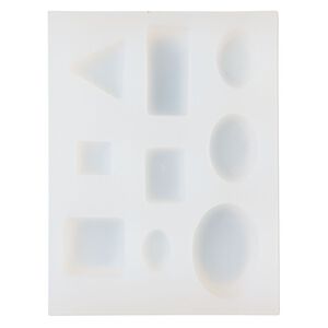 Mold, silicone, white, 4-13/16 x 3-5/8 x 1/2 inches with oval / square / rectangle / triangle. Sold individually.