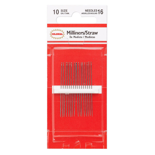 Needle, Colonial, milliners, nickel-plated carbon steel, #10 with 0.66mm eye width, 1-1/2 inches. Sold per pkg of 16. image number 0