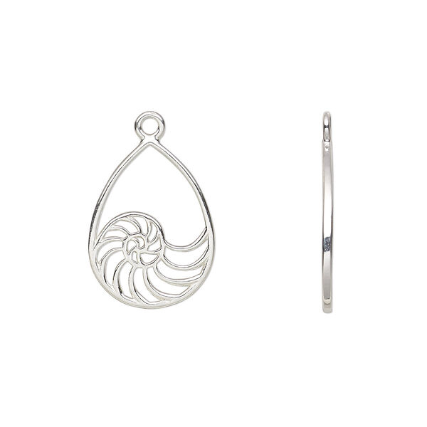 Charm Amoracast® 1pkg1 sterling silver, 15x11mm 2-sided open nautilus shell teardrop image number 0