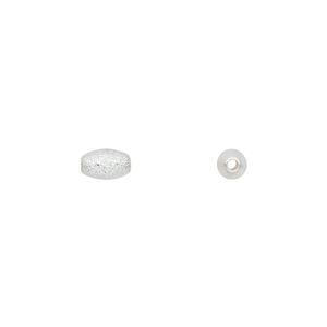 Bead, sterling silver, 7x4mm textured oval. Sold per pkg of 10.