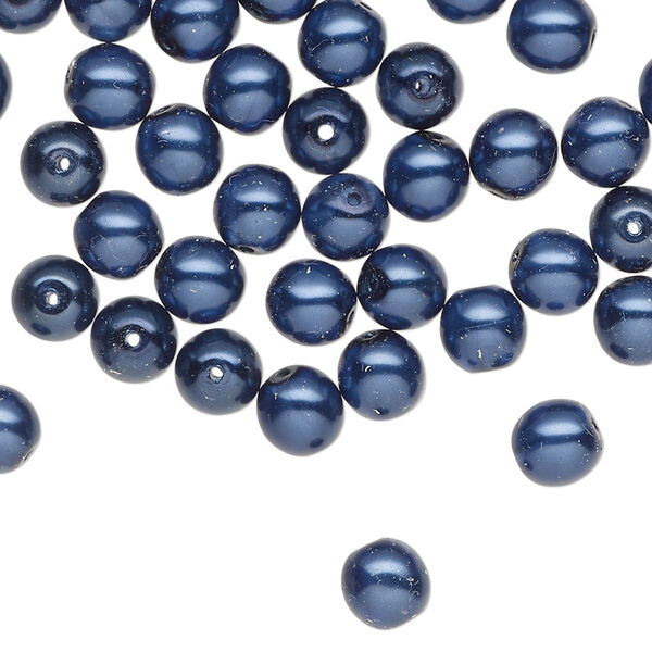 Czech glass 1pkg60, round druk bead pearl-coated dark blue 6mm image number 0